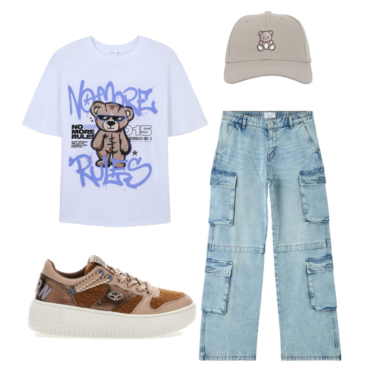 Outfit donna - Total look #2124508. Stile Urban per Tutti i giorni. Abbinamento con cappelli con visiera, jeans, t-shirt, sneakers.
