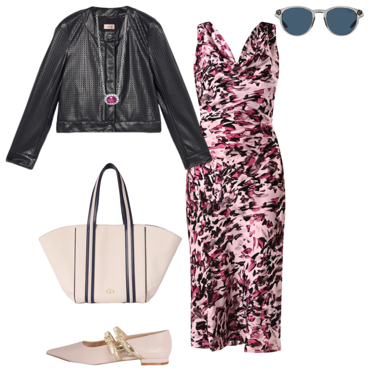 Outfit donna - Maestra. Stile Bon Ton per Ufficio. Abbinamento con vestiti a tubino, collane, occhiali da sole, giacche, ballerine, shopping bag.