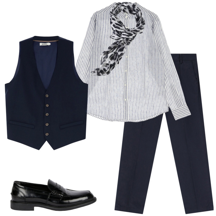 Outfit uomo - Corpetto. Stile Casual per Tutti i giorni. Abbinamento con gilet, pantaloni chino, camicie, sciarpe e foulard, scarpe stringate.