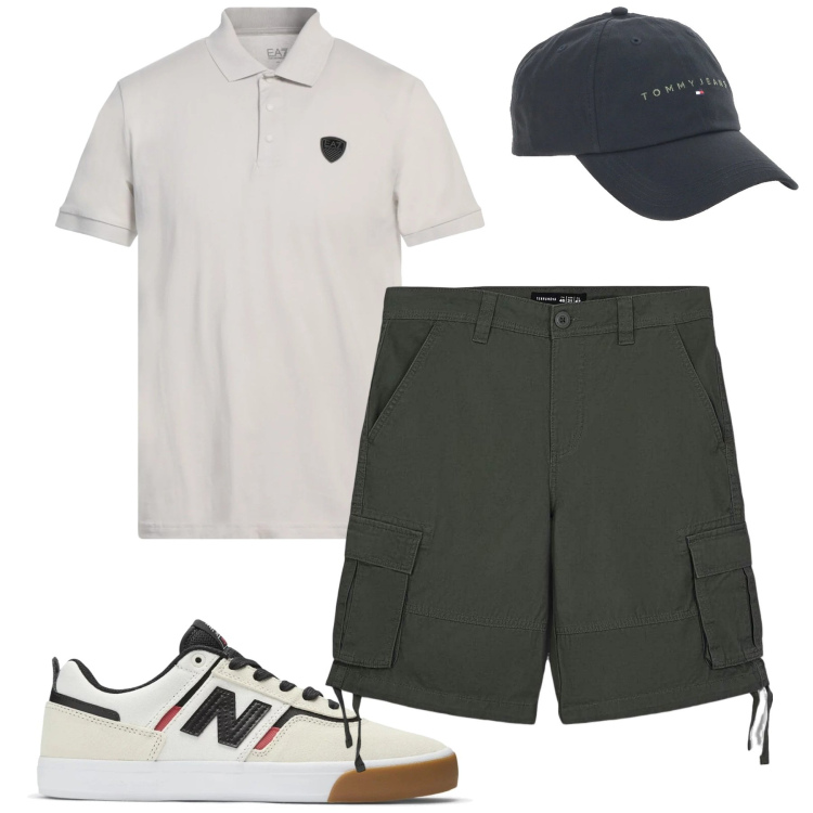 Outfit uomo - Casual curato. Stile Casual per Tutti i giorni. Abbinamento con polo, bermuda, sneakers, cappelli.