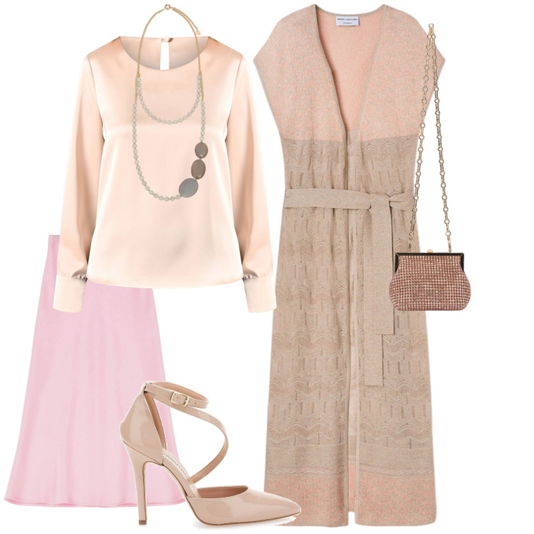 Outfit donna - Battesimo. per Cerimonia. Abbinamento con bluse, gonne longuette, décolleté, cardigans, clutch, collane.