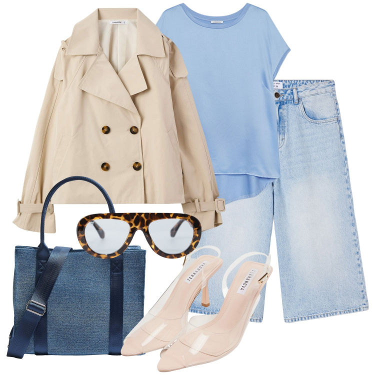 Outfit donna - Sunglasses style @susy. Stile Glamour per Tutti i giorni. Abbinamento con sandali col tacco, trench, shopping bag, pantaloni corti, occhiali da sole, bluse.