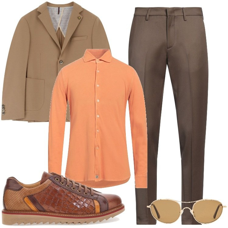 Outfit uomo - Total look #2124681. Stile Business/Elegante per Ufficio. Abbinamento con camicie, pantaloni, giacche, scarpe stringate, occhiali da sole.
