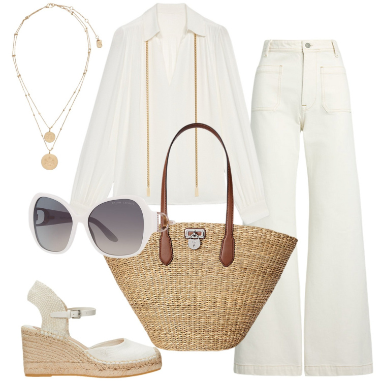 Outfit donna - Sunglasses style @susystyle. Stile Casual chic per Tutti i giorni. Abbinamento con ciondoli, occhiali da sole, jeans, espadrillas, borse tote, bluse.