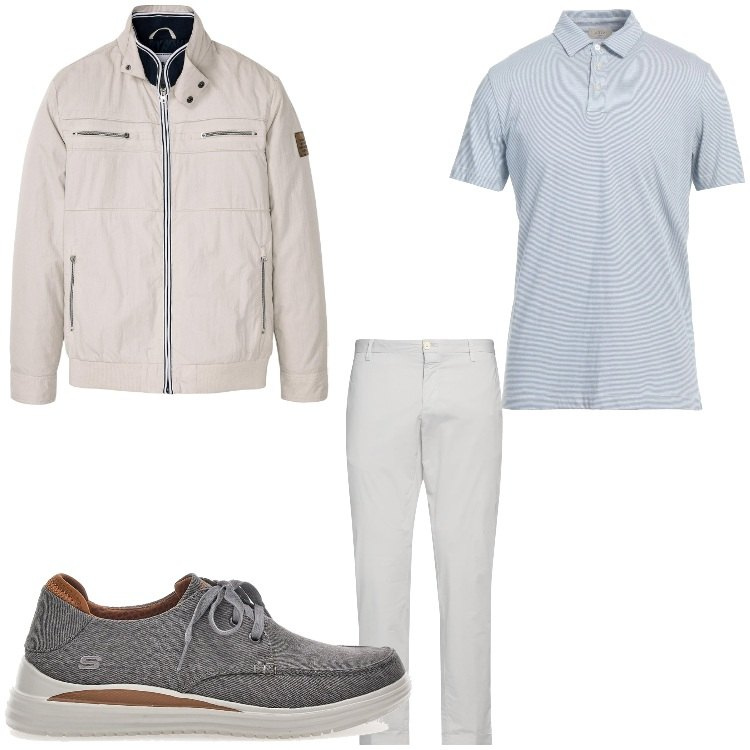 Outfit uomo - Mr. Grey. Stile Business/Elegante per Ufficio. Abbinamento con giacche, polo, pantaloni chino, scarpe stringate.