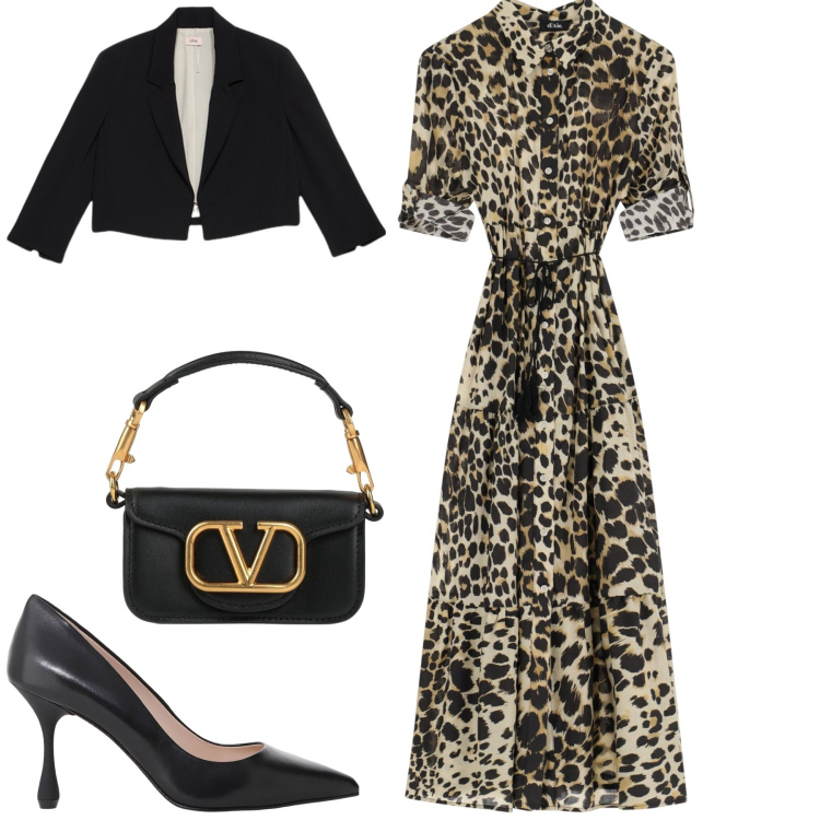 Outfit donna - Leopard. Stile Glamour per Tutti i giorni. Abbinamento con borse a mano, décolleté, vestiti, bolero.