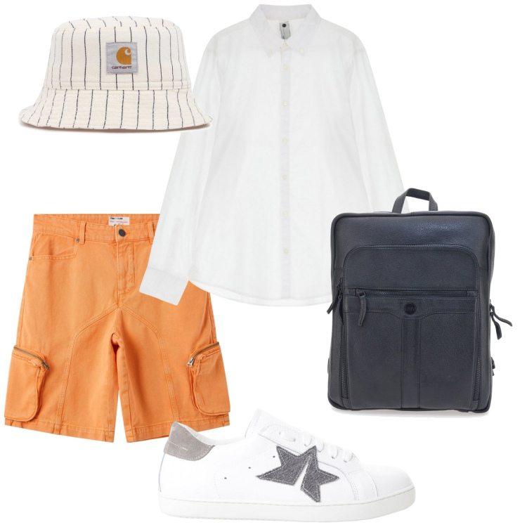 Outfit uomo - Scappo dalla routine. Stile Trendy per Tutti i giorni. Abbinamento con pantaloni corti, camicie, sneakers, borse sportive, cappelli.