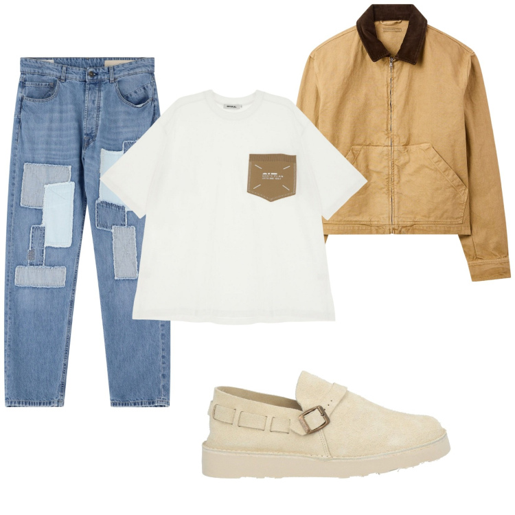 Outfit uomo - Total look #2124748. Stile Trendy per Tutti i giorni. Abbinamento con scarpe stringate, cappotti, t-shirt, jeans dritti.
