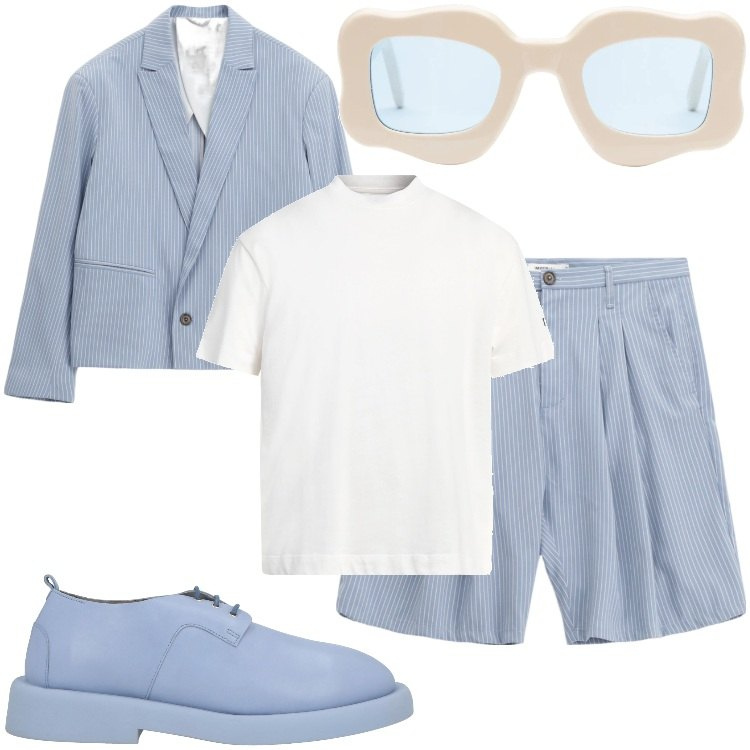 Outfit uomo - Total look #2124835. Stile Trendy per Ufficio. Abbinamento con scarpe stringate, t-shirt, giacche, bermuda, occhiali da sole.