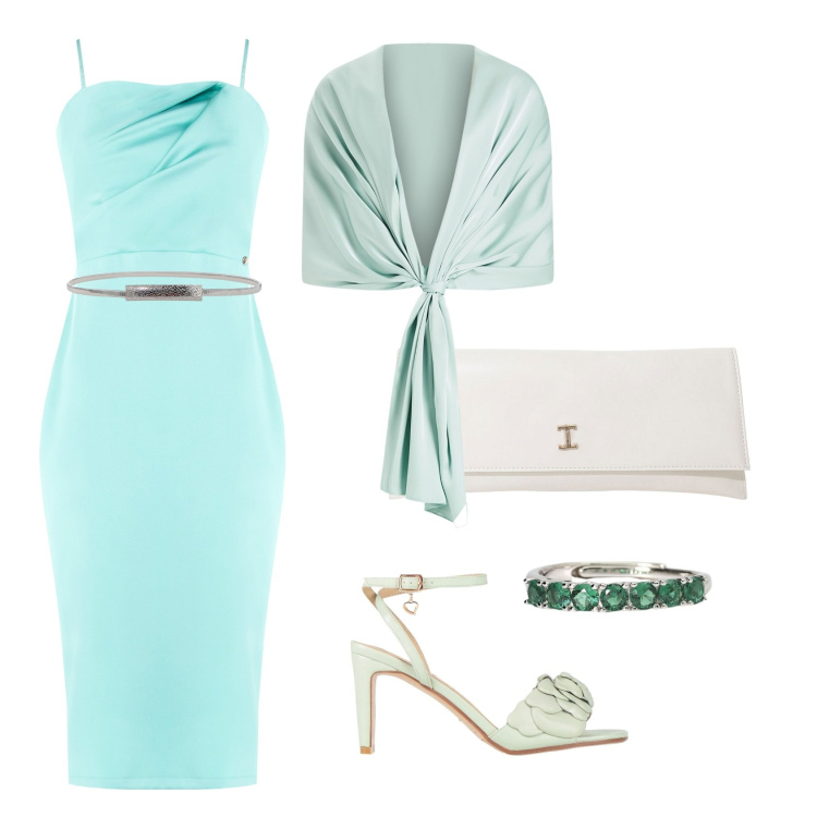 Outfit donna - Total look #2124838. Stile Bon Ton per Cerimonia. Abbinamento con sandali col tacco, vestiti a tubino, stole, anelli, pochette, cinture.