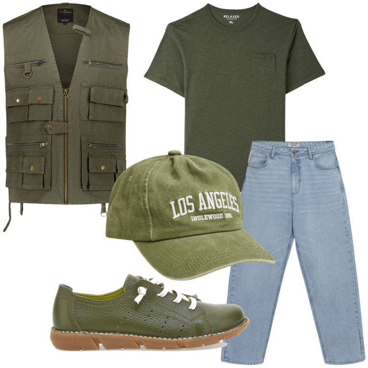 Outfit uomo - Optare per il gilet. Stile Casual per Tutti i giorni. Abbinamento con t-shirt, cappelli, jeans, sneakers, gilet.