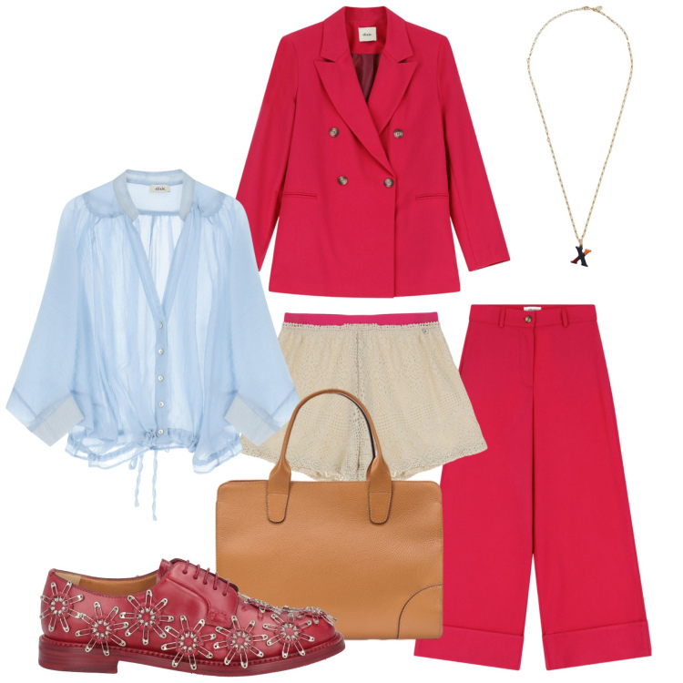 Outfit donna - L\'eleganza del tailleur. Stile Mannish per Ufficio. Abbinamento con scarpe stringate, collane, shorts, camicie, blazer, borse tote.