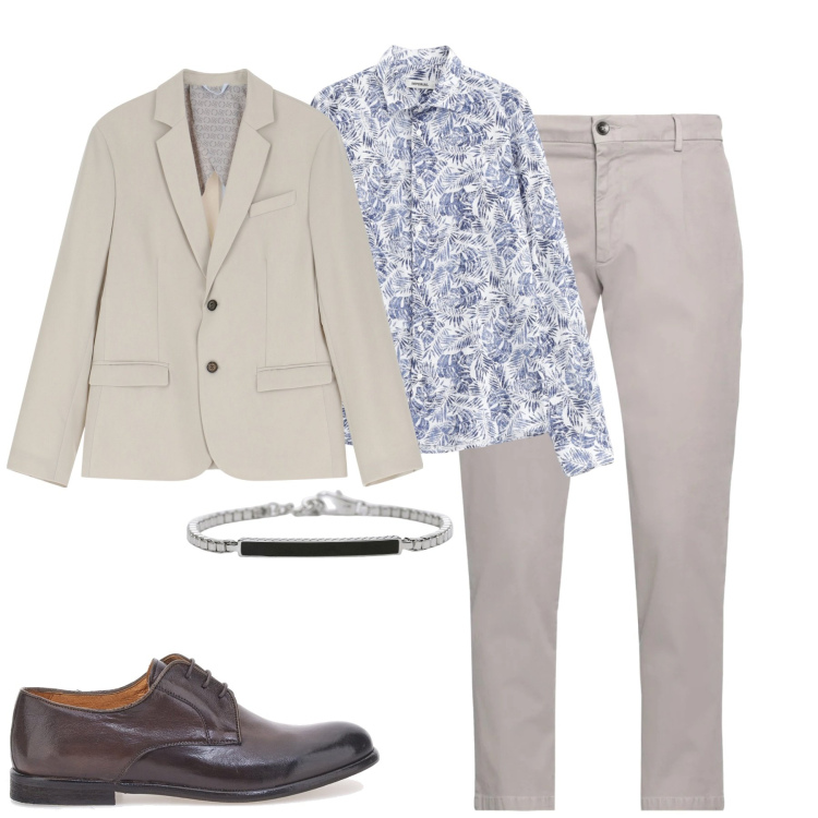 Outfit uomo - La camicia fantasia. Stile Trendy per Tutti i giorni. Abbinamento con pantaloni chino, braccialetti, giacche, camicie, scarpe stringate.