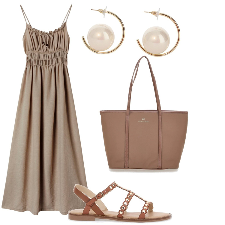 Outfit donna - Total look #2125038. Stile Casual per Tutti i giorni. Abbinamento con vestiti lunghi, orecchini, sandali, borse a spalla.