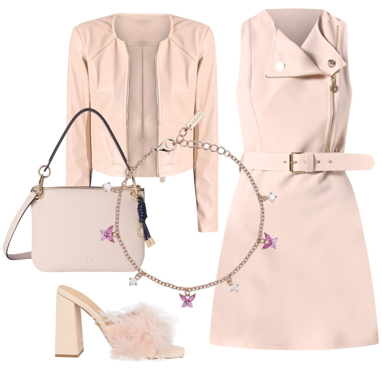 Outfit donna - Total look #2125058. Stile Chic per Serata fuori. Abbinamento con sandali col tacco, vestiti corti, giacche, braccialetti, borse a tracolla.