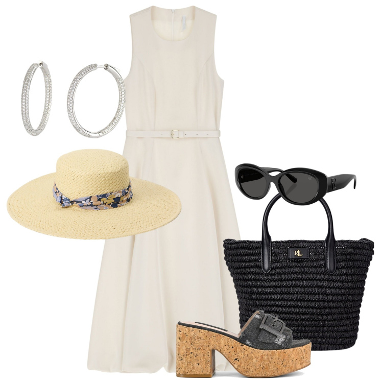 Outfit donna - Speciale Abito Midi - Il vestito perfett. Stile Bon Ton per Tutti i giorni. Abbinamento con orecchini, vestiti midi/longuette, occhiali da sole, borse tote, cappelli, sandali.