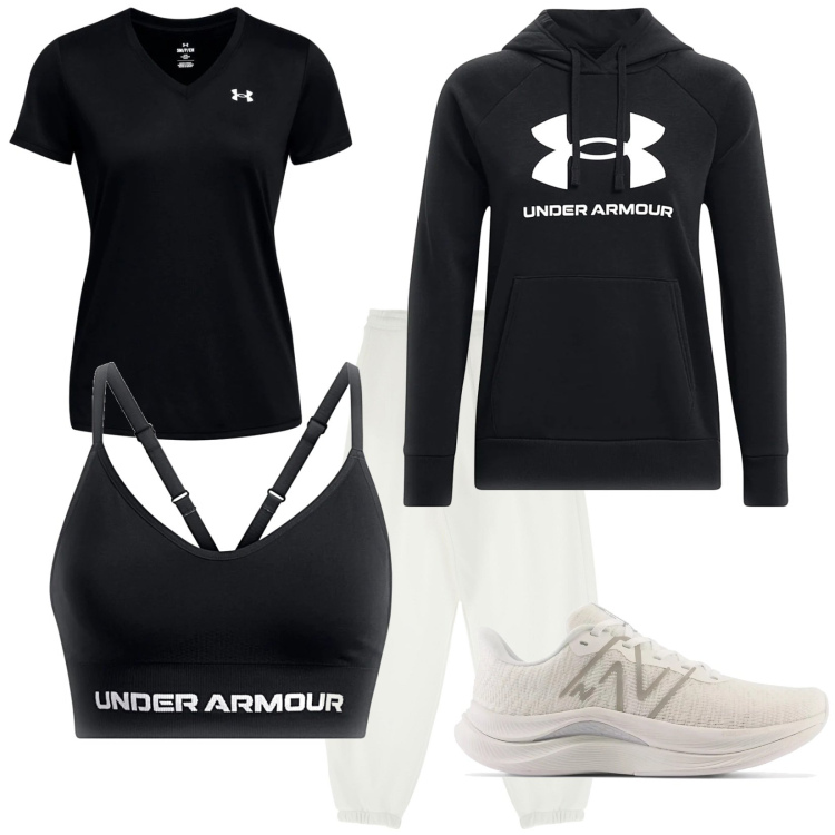 Outfit donna - Total look #2125114. Stile Casual per Sport. Abbinamento con scarpe sportive, pantaloni sportivi, t-shirt sportive, reggiseni, felpe con cappuccio.