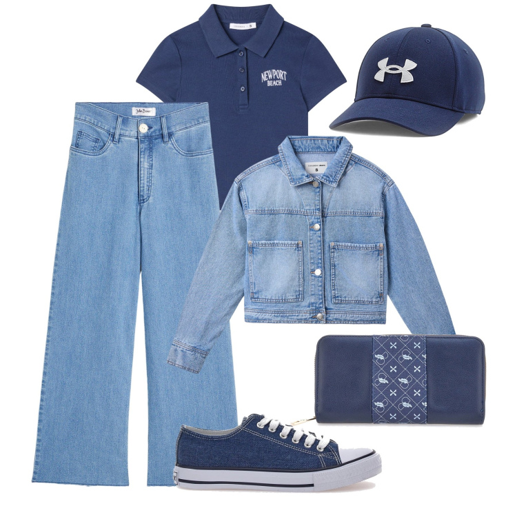 Outfit donna - Tempo libero stile “teen”. Stile Casual per Tutti i giorni. Abbinamento con jeans, polo, cappotti, portafogli, cappelli, sneakers.