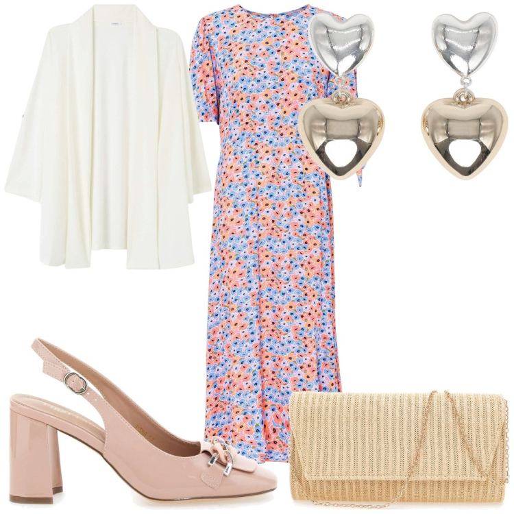 Outfit donna - Total look #2125158. Stile Romantica per Cerimonia. Abbinamento con vestiti midi/longuette, orecchini, blazer, décolleté, pochette.
