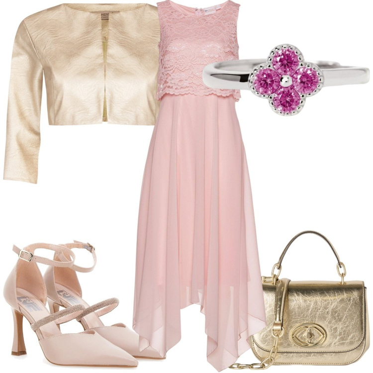 Outfit donna - Total look #2125160. Stile Romantica per Cerimonia. Abbinamento con vestiti midi/longuette, anelli, bolero, décolleté, borse a tracolla.