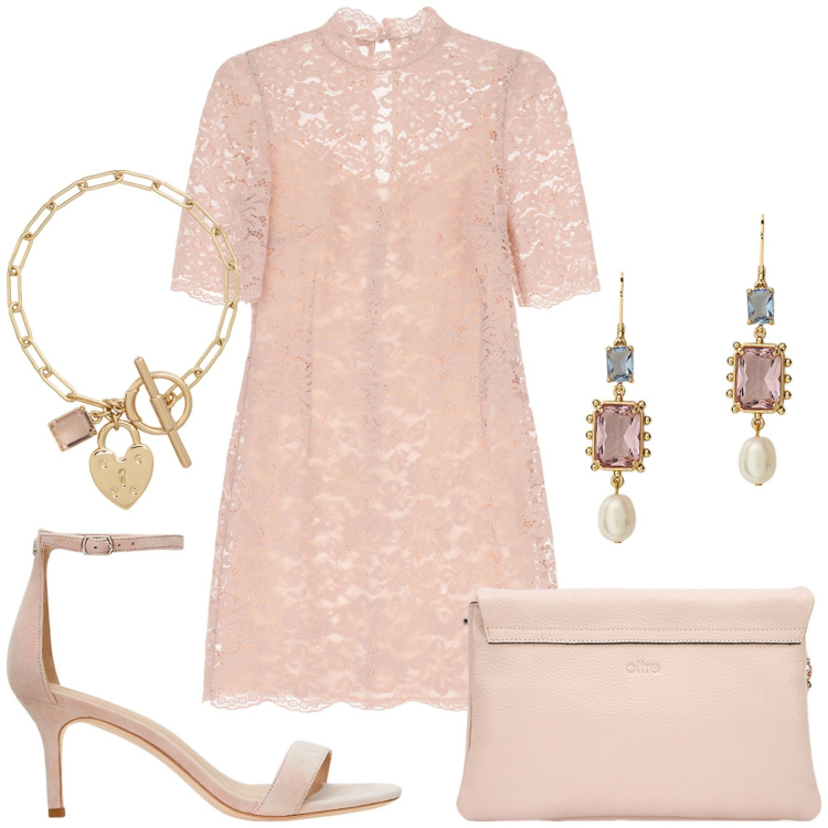 Outfit donna - Ricevimento vista mare. Stile Glamour per Cerimonia. Abbinamento con vestiti corti, orecchini, braccialetti, sandali in pelle, borse a tracolla.