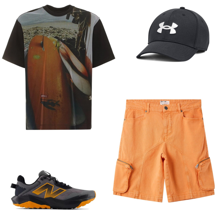 Outfit uomo - Weekend al mare. Stile Casual per Mare. Abbinamento con pantaloni corti, sneakers, cappelli, t-shirt.