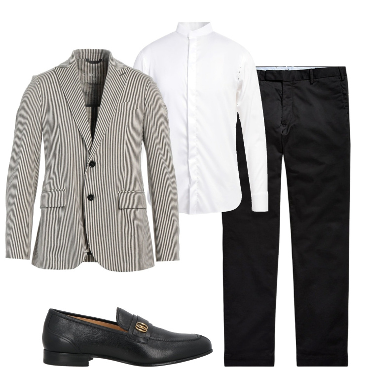 Outfit uomo - La giacca a righe estiva. Stile Business/Elegante per Tutti i giorni. Abbinamento con giacche, camicie, scarpe stringate, pantaloni chino.