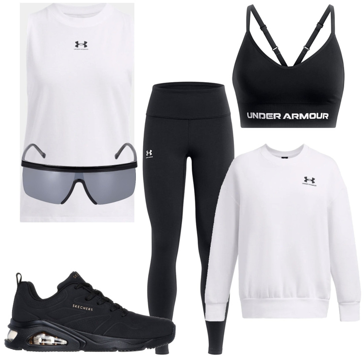 Outfit donna - I\'m ready. Stile Casual per Sport. Abbinamento con felpe, sneakers, reggiseni, top sportivi, leggings, occhiali da sole.