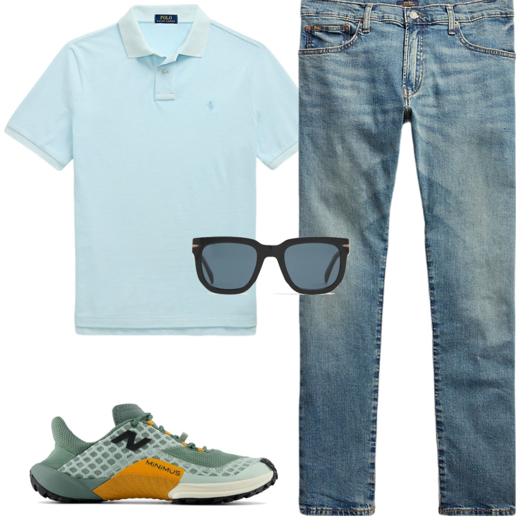 Outfit uomo - Polo e jeans, un classico. Stile Casual per Tutti i giorni. Abbinamento con sneakers, jeans, polo, occhiali da sole.