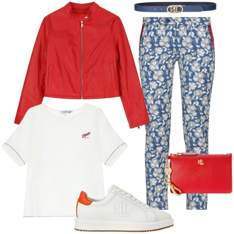 Outfit donna - Tempo libero. Stile Casual chic per Tutti i giorni. Abbinamento con pantaloni, t-shirt, giacche, cinture, portafogli, sneakers.