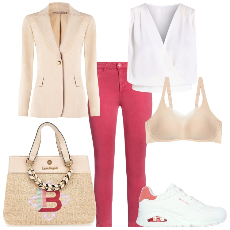 Outfit donna - Ruby & Sand. Stile Casual chic per Tutti i giorni. Abbinamento con pantaloni, top, blazer, sneakers, borse a mano, reggiseni.