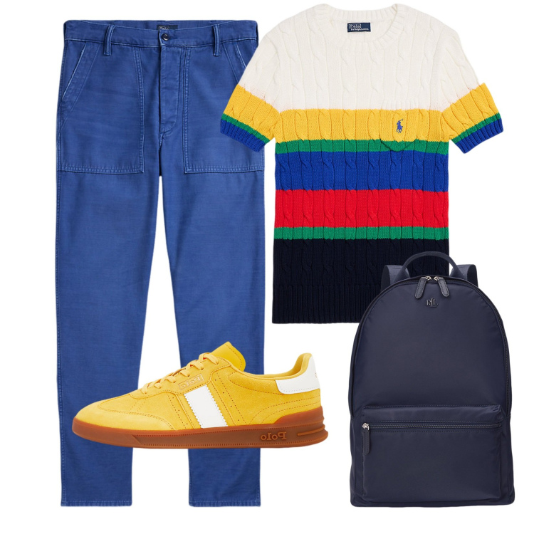 Outfit donna - Maglia trecce e righe. Stile Casual per Tutti i giorni. Abbinamento con zaini, pantaloni, sneakers, t-shirt.