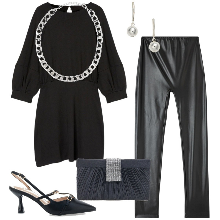 Outfit donna - Minidress in felpa. Stile Casual chic per Serata fuori. Abbinamento con treggings, collane, orecchini, décolleté, pochette, vestiti corti.