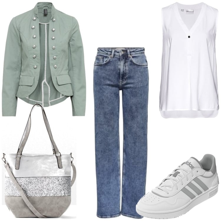 Outfit femme - Urban #3491. Style Urban pour Tous les jours. Assortir avec blazers, hauts, sac cabas, sneakers, jeans.