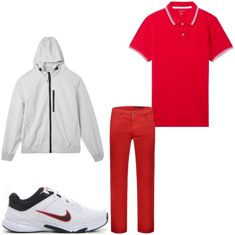 Outfit uomo - Red. Stile Casual per Tutti i giorni. Abbinamento con polo, giacche, pantaloni, sneakers.