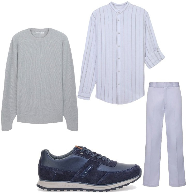 Outfit uomo - Minimal. Stile Casual per Tutti i giorni. Abbinamento con maglieria, camicie, scarpe stringate, pantaloni.