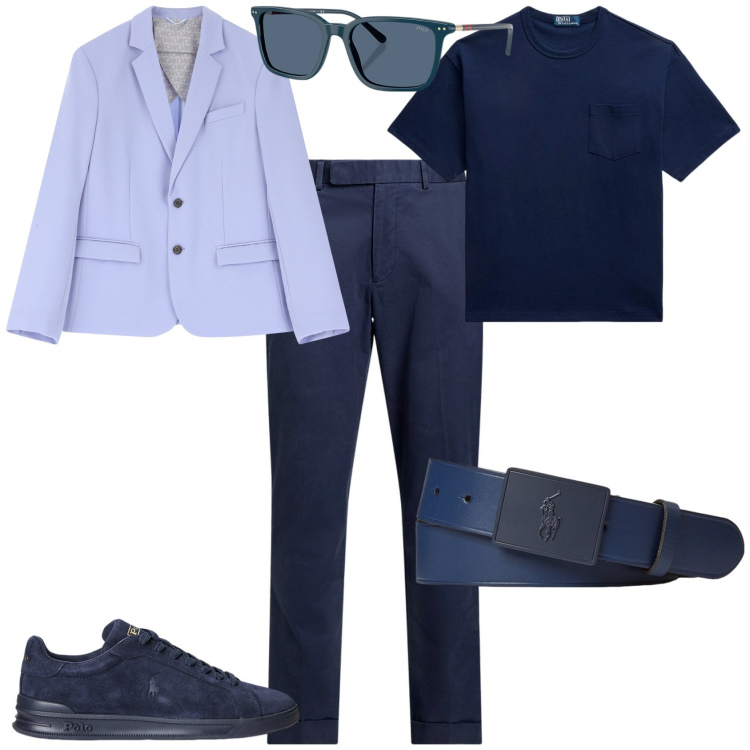 Outfit uomo - Total look #2125423. Stile Business/Elegante per Ufficio. Abbinamento con giacche, occhiali da sole, sneakers, pantaloni chino, cinture, t-shirt.