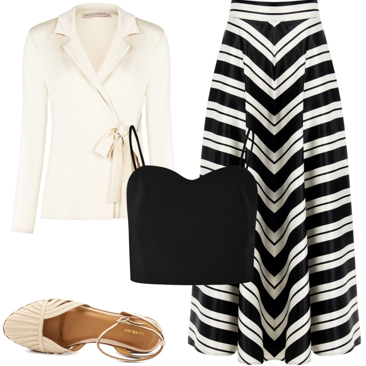 Outfit donna - Cerimonia. Stile Chic per Cerimonia. Abbinamento con gonne, blazer, top, sandali.