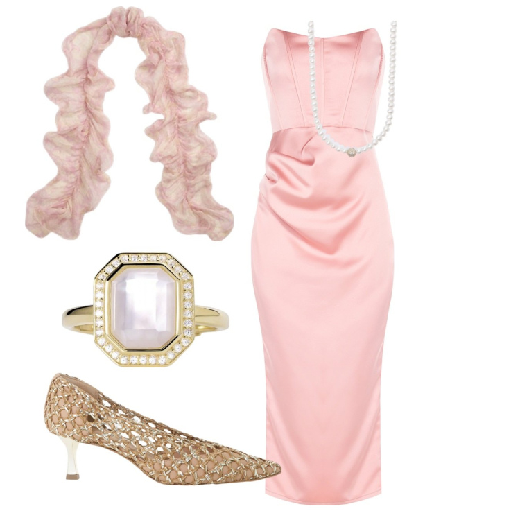 Outfit donna - Total look #2125460. Stile Romantica per Cerimonia. Abbinamento con décolleté, anelli, collane, vestiti midi/longuette, foulard.