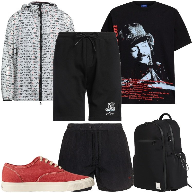 Outfit uomo - Una gita in barca. Stile Trendy per Mare. Abbinamento con giacche, borse sportive, pantaloncini sportivi, sneakers, t-shirt, shorts.