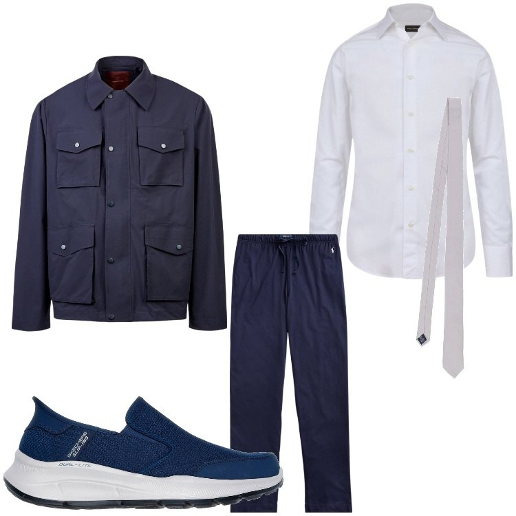 Outfit uomo - Relax in cravatta. Stile Casual per Serata speciale. Abbinamento con pantaloni, giacche, sneakers, cravatte, camicie.