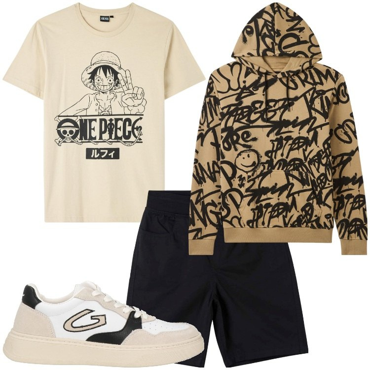 Outfit uomo - Urban Graffiti. Stile Urban per Tutti i giorni. Abbinamento con sneakers, felpe con cappuccio, t-shirt, shorts.