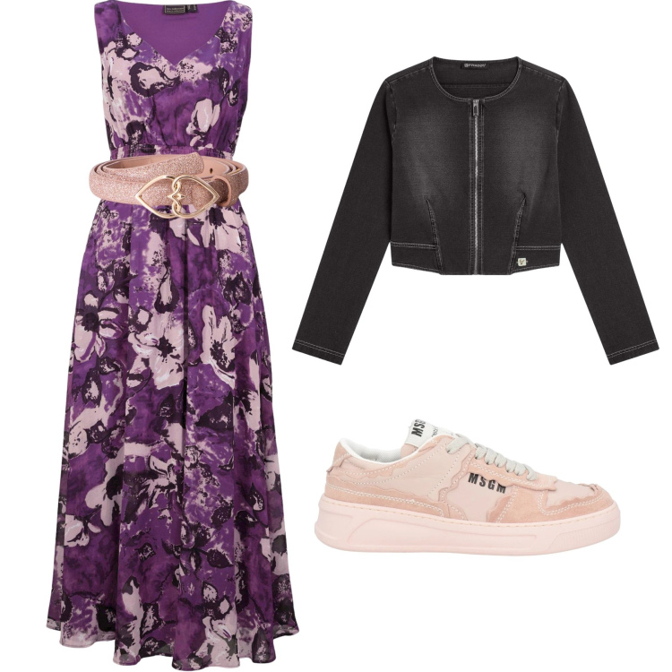 Outfit donna - Serata con le amiche. Stile Casual chic per Serata fuori. Abbinamento con vestiti lunghi, sneakers, blazer, cinture.