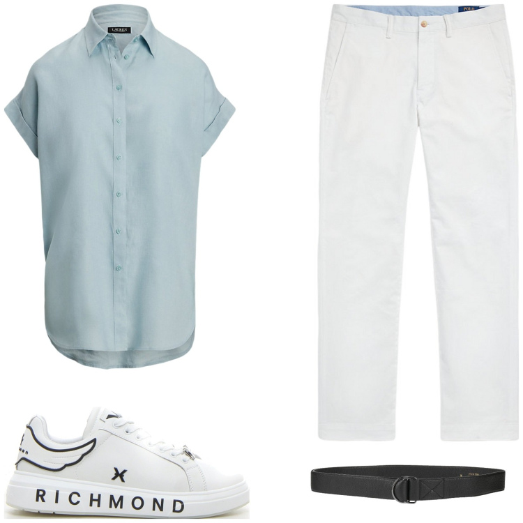 Outfit uomo - Total look #2125550. Stile Casual per Tutti i giorni. Abbinamento con cinture, pantaloni, camicie a manica corta, sneakers.