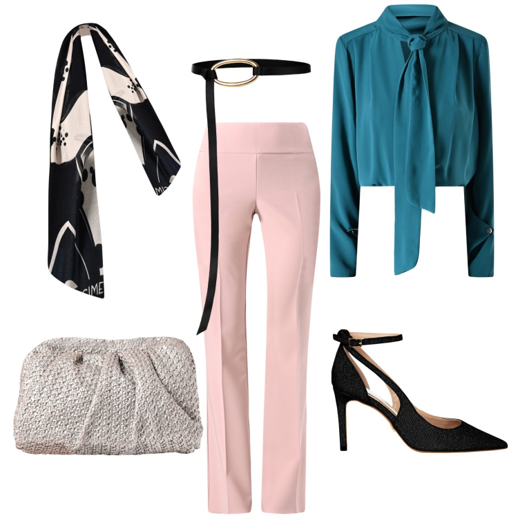 Outfit donna - Rinascimento d ufficio. Stile Bon Ton per Ufficio. Abbinamento con pantaloni, cinture, bluse, décolleté, clutch, sciarpe.