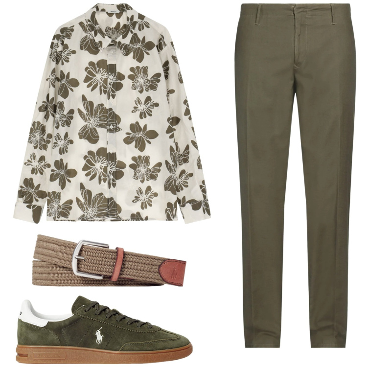 Outfit uomo - La camicia a fiori. Stile Casual per Tutti i giorni. Abbinamento con pantaloni chino, camicie, cinture, sneakers.