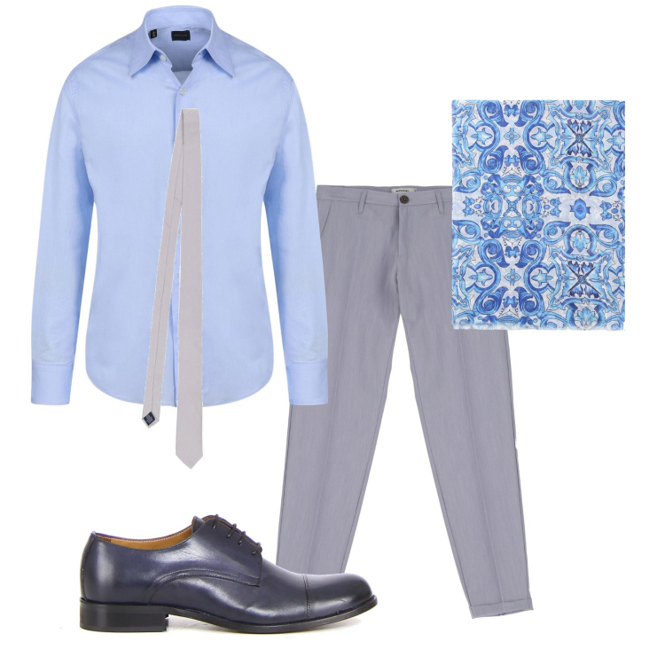 Outfit uomo - 100% cotone. Stile Business/Elegante per Ufficio. Abbinamento con pantaloni, sciarpe e foulard, camicie, cravatte, scarpe stringate.