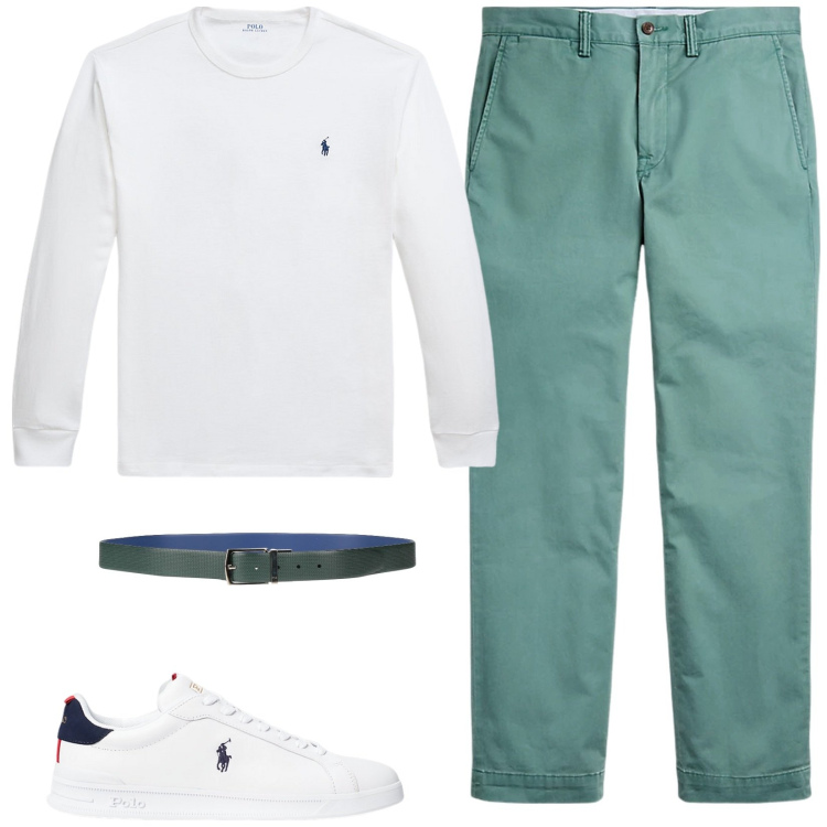Outfit uomo - Felpa mezza stagione. Stile Casual per Tutti i giorni. Abbinamento con cinture, sneakers, pantaloni, t-shirt.