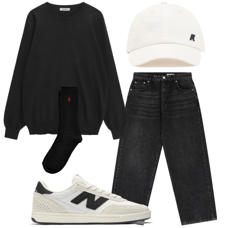 Outfit uomo - Total look #2125576. Stile Urban per Tutti i giorni. Abbinamento con sneakers, jeans dritti, maglieria, calzini, cappelli.