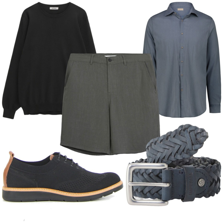 Outfit uomo - Total look #2125592. Stile Trendy per Tutti i giorni. Abbinamento con pantaloni corti, cinture, maglieria, camicie, scarpe stringate.